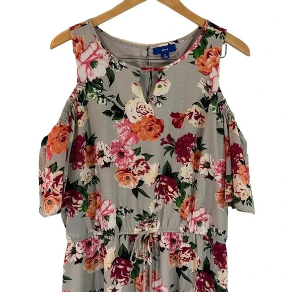 Apt.9 High Low Dress XL Floral Pattern Cold Shoulder Keyhole Drawstring Waist - Picture 3 of 8
